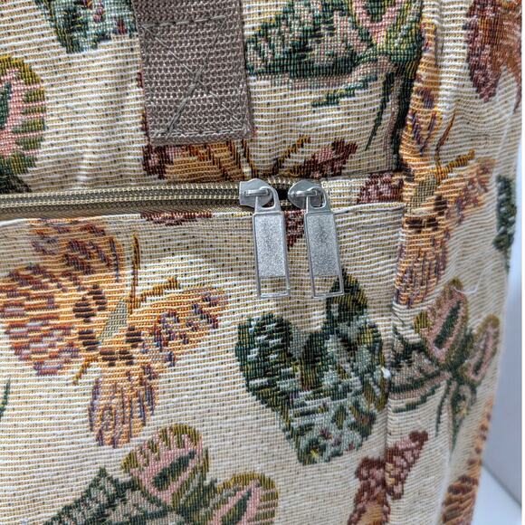 Vtg J Garden Butterfly Tapestry 14" Canvas Tote Bag Zipper Closure Reusable Bag - Picture 5 of 16
